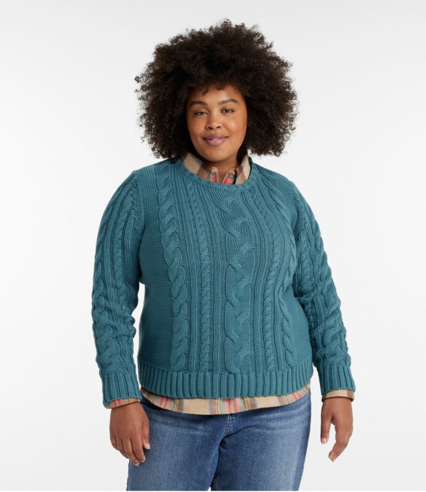 Women's Double L® Cable Sweater, Crewneck, Bone, small image number 2