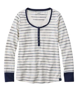 Women's Unshrinkable Mini-Waffle Tee, Long-Sleeve Henley Stripe