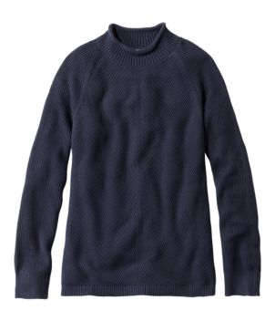 Women's Cotton Shaker-Stitch Sweater, Funnelneck