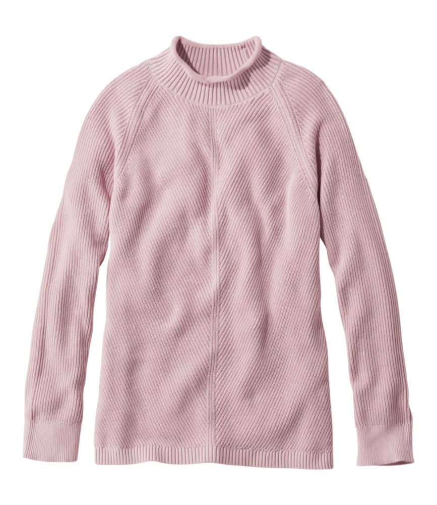 Women's Cotton Shaker-Stitch Sweater, Funnelneck, , small image number 3