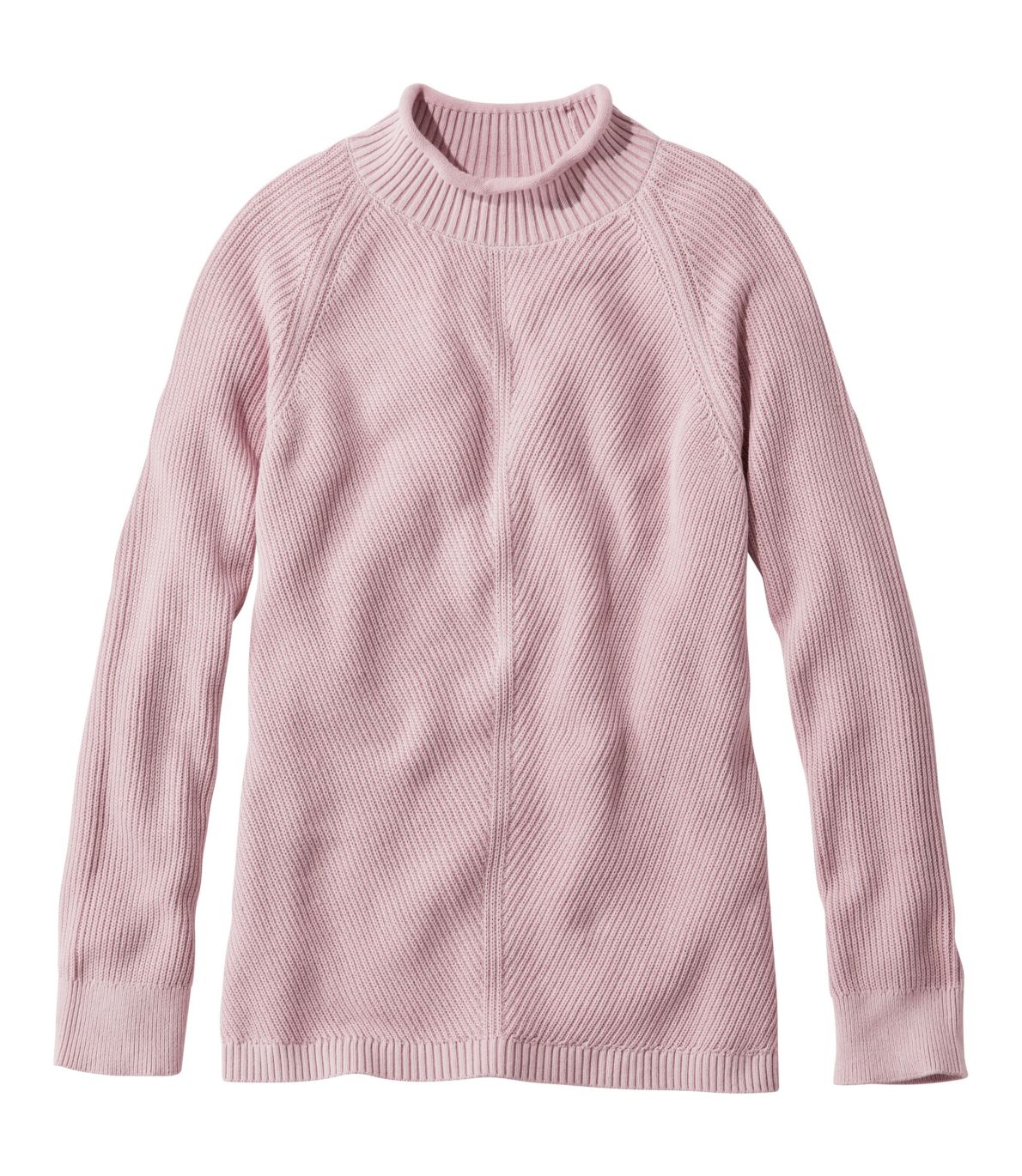 Women's Cotton Shaker-Stitch Sweater, Funnelneck