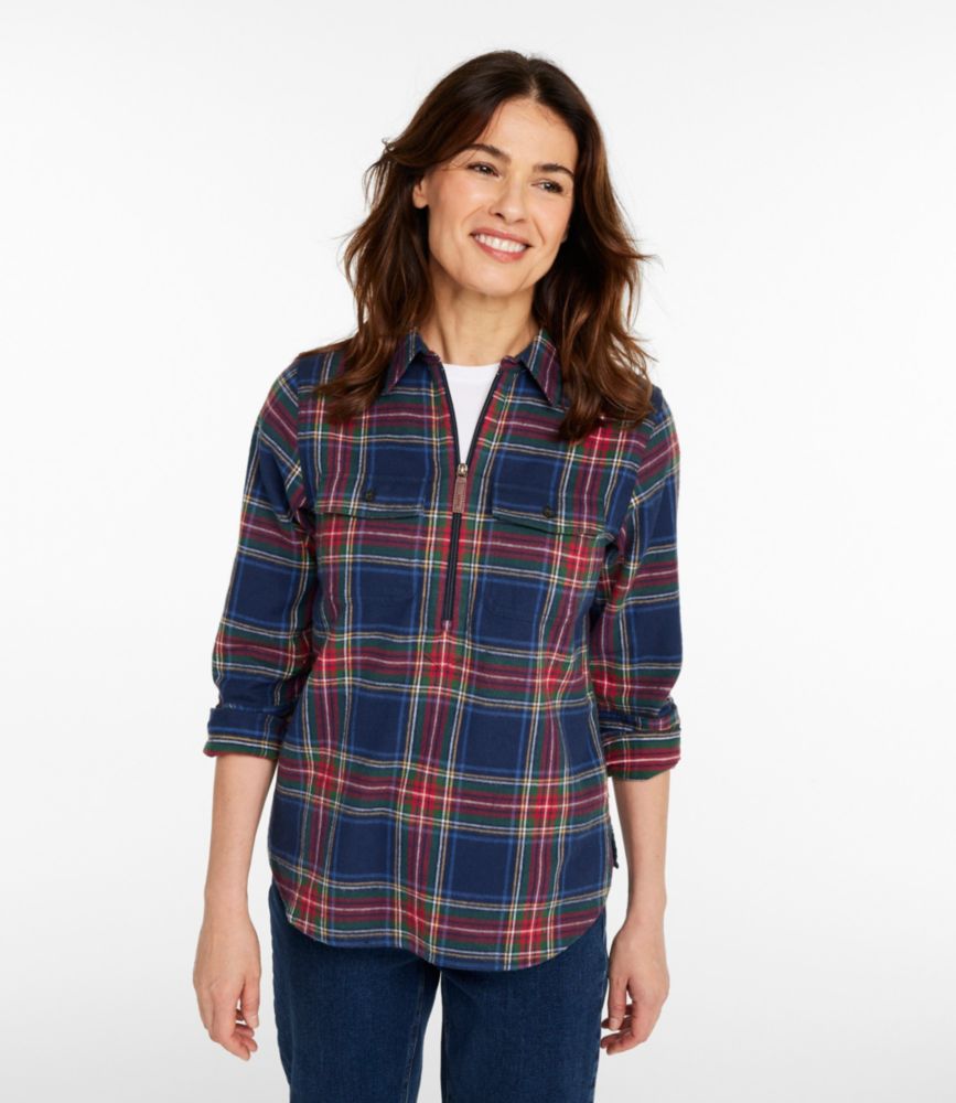 Women's Scotch Plaid Flannel Shirt, Quarter-Zip