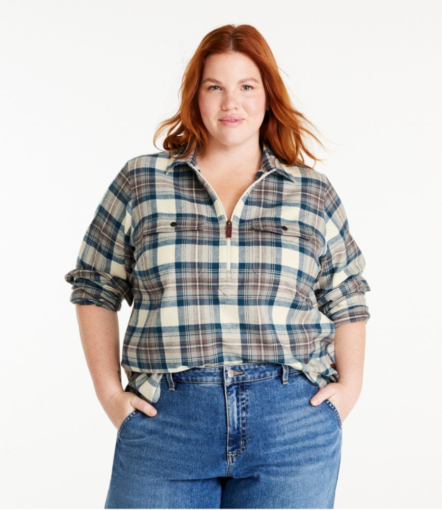 Women's Scotch Plaid Flannel Shirt, Quarter-Zip