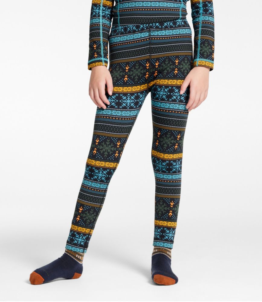 Kids' Wicked Warm Long Underwear, Expedition-Weight Print Pants, Coal Snowflake Fairisle, small image number 2