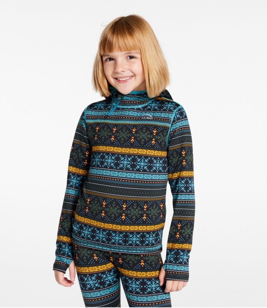 Kids' Wicked Warm Long Underwear, Expedition-Weight Balaclava Print Top, Coal Snowflake Fairisle, small image number 2