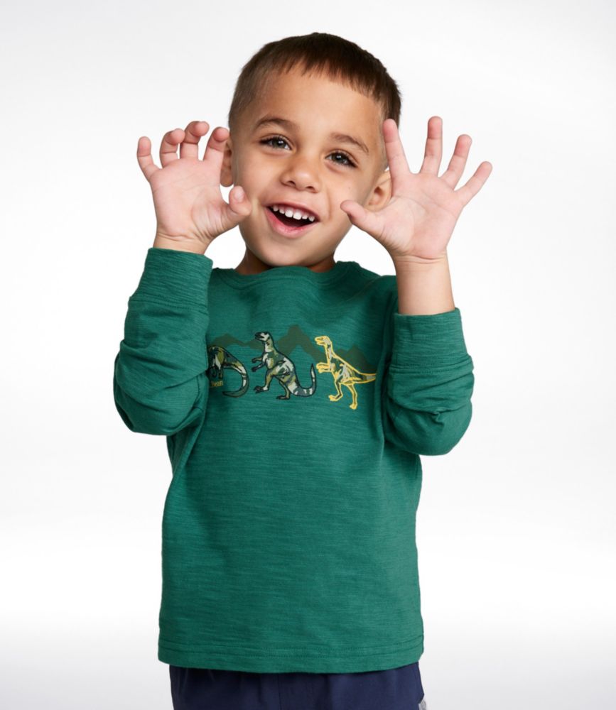 Infants' and Toddlers' Graphic Tee, Long-Sleeve Glow-in-the-Dark, Antique Green Dino, small image number 2