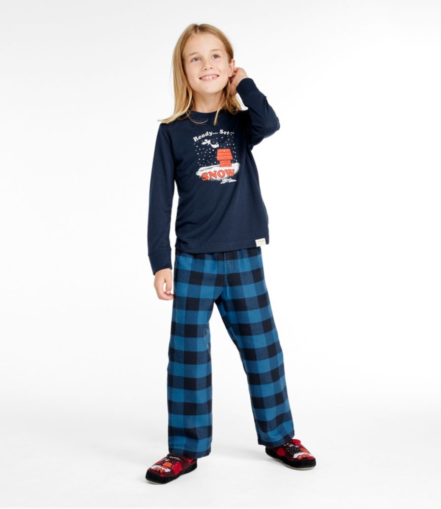 Kids' L.L.Bean X Peanuts Flannel Pajamas, Marine Blue Buffalo, small image number 4