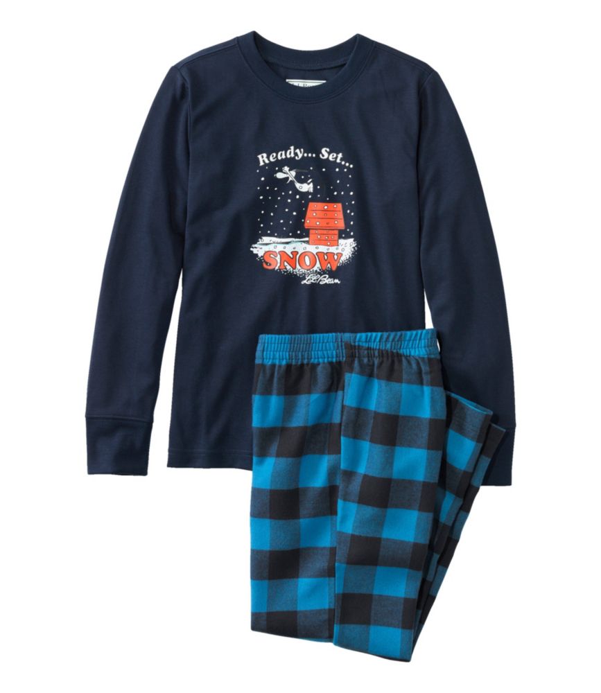 Kids' L.L.Bean X Peanuts Flannel Pajamas, Marine Blue Buffalo, small image number 1