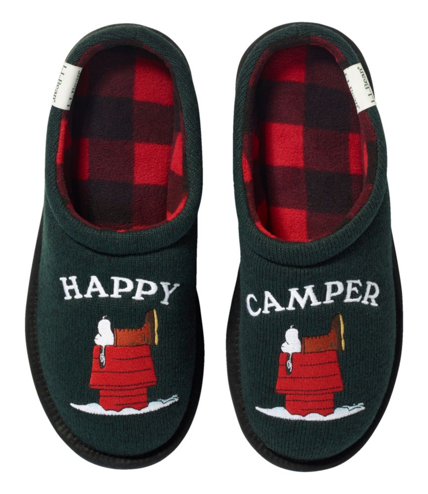 Men's L.L.Bean x Peanuts Sweater Fleece Slippers, Dark Hunter/Happy Camper Peanuts, small image number 1