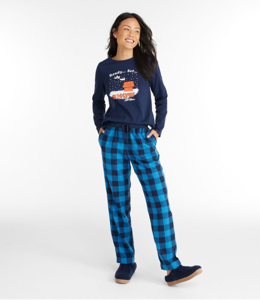 L.L.Bean x Peanuts Women's Camp PJ Set, Ready Set Snow, Marine Blue Buffalo, small image number 2