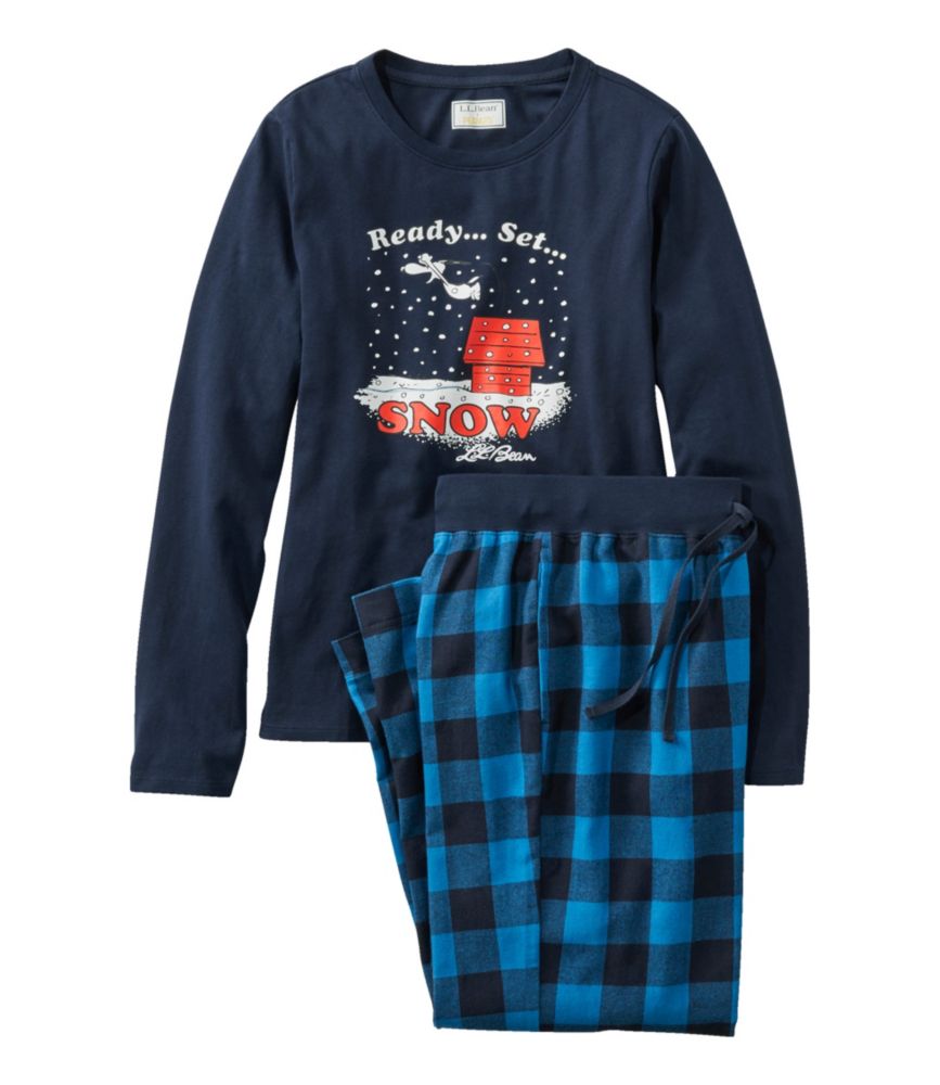 L.L.Bean x Peanuts Women's Camp PJ Set, Ready Set Snow, Marine Blue Buffalo, small image number 1