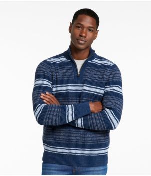 Men's Organic Cotton Waffle Sweater, Quarter Zip, Stripe