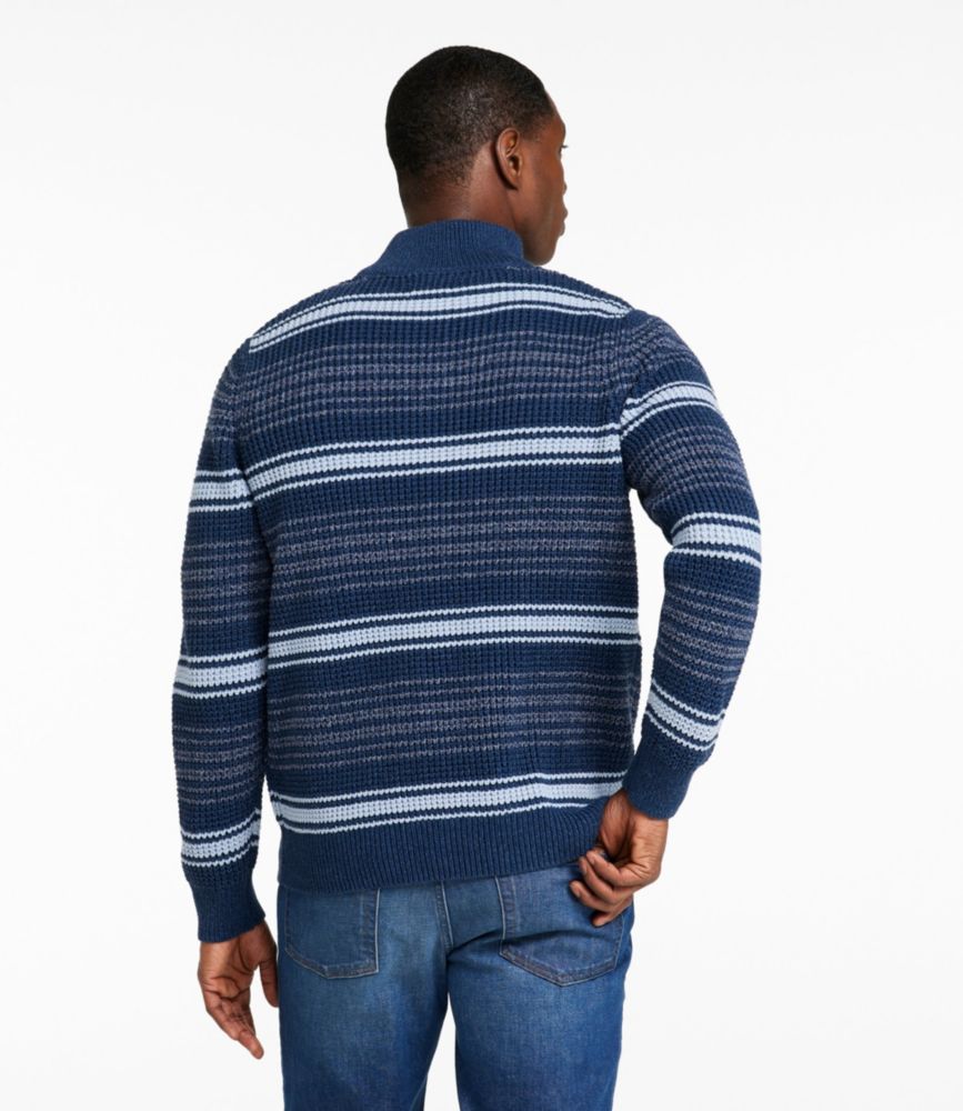 Men's Organic Cotton Waffle Sweater, Quarter Zip, Stripe, Mariner Blue Stripe, small image number 3