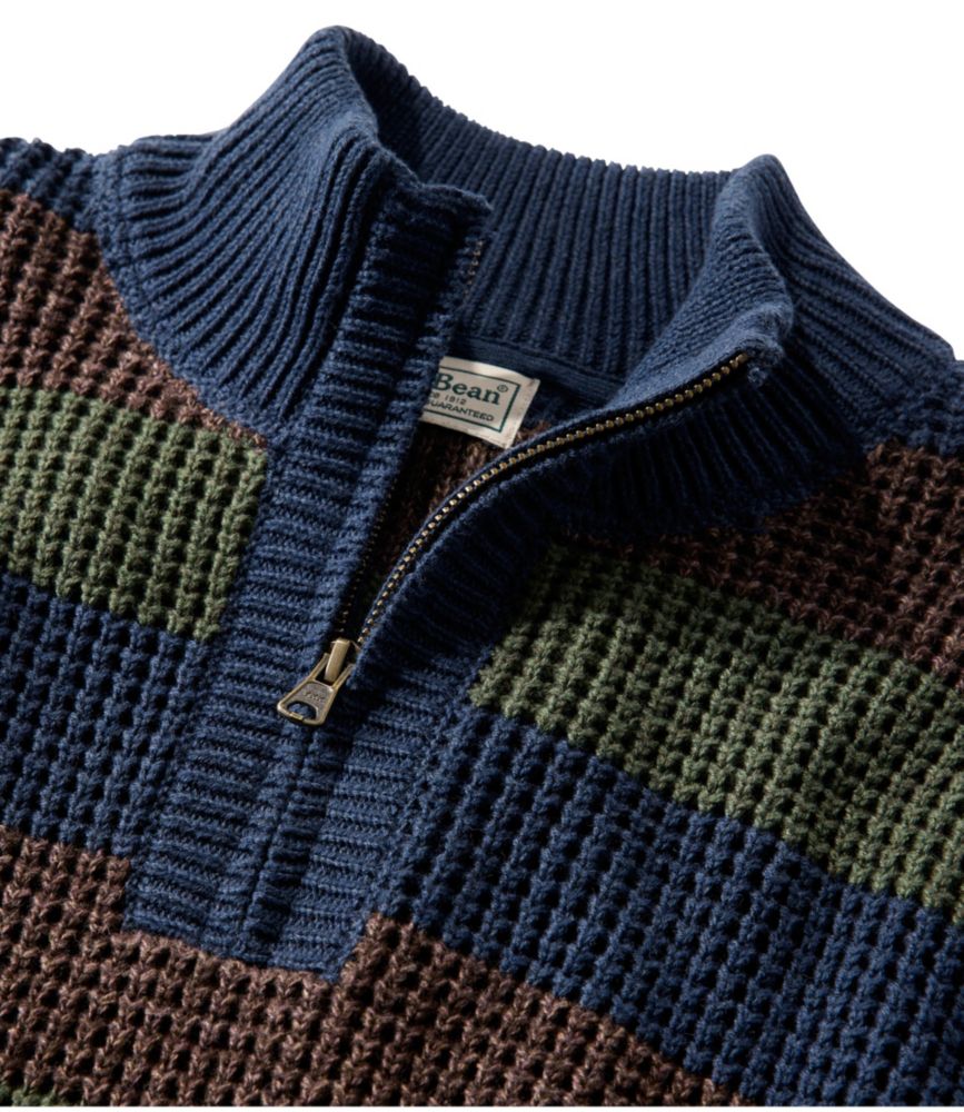 Men's Organic Cotton Waffle Sweater, Quarter Zip, Stripe, Classic Navy Stripe, small image number 4