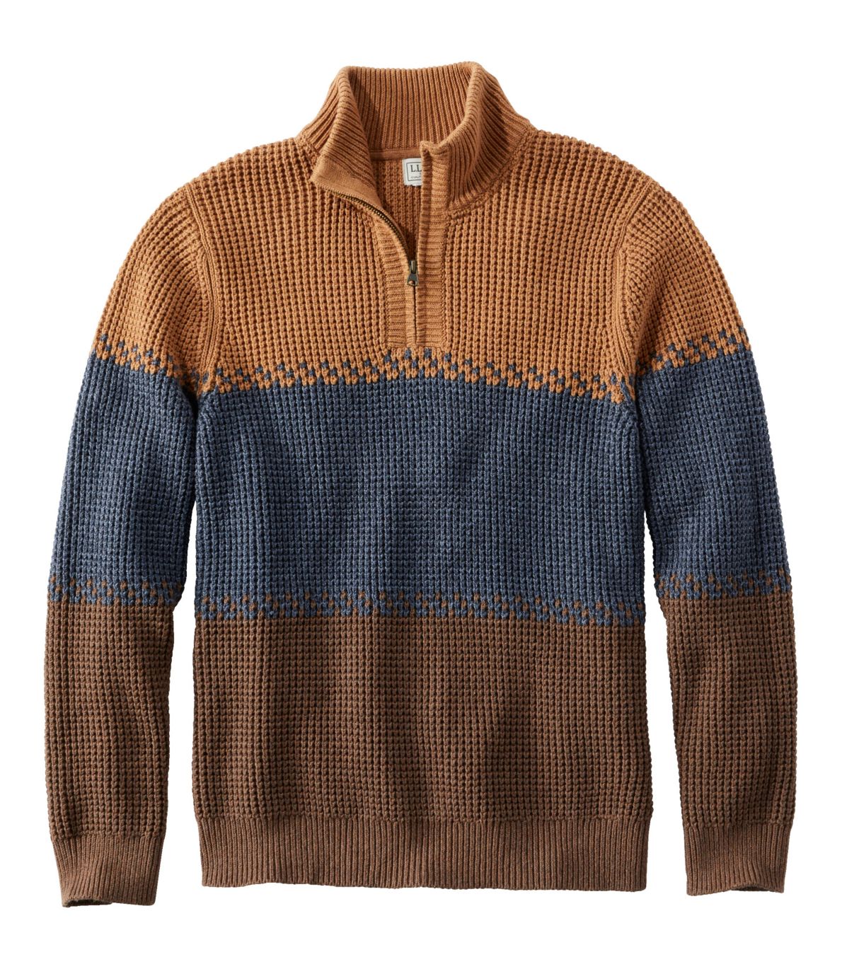 Men's Organic Cotton Waffle Sweater, Quarter Zip, Stripe