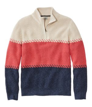 Men's Organic Cotton Waffle Sweater, Quarter Zip, Stripe