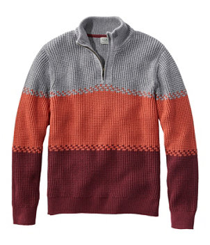 Men's Organic Cotton Waffle Sweater, Quarter Zip, Stripe
