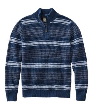 Men's Organic Cotton Waffle Sweater, Quarter Zip, Stripe