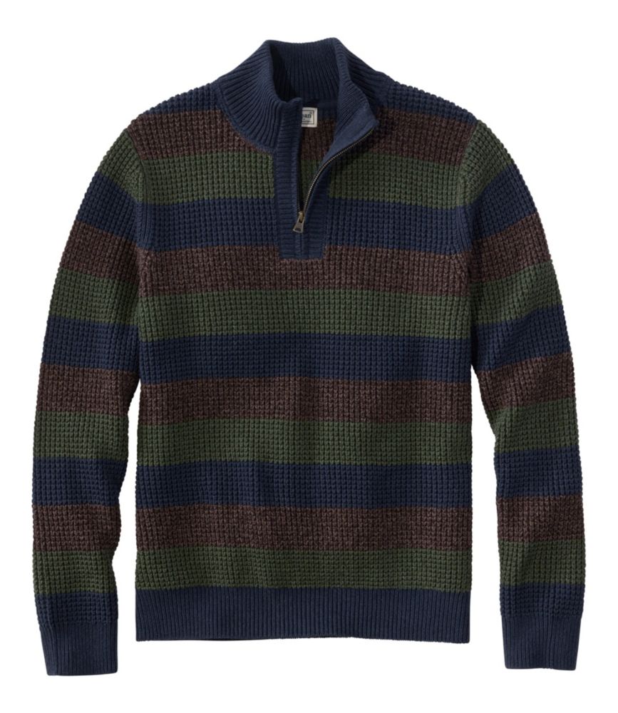 Men's Organic Cotton Waffle Sweater, Quarter Zip, Stripe