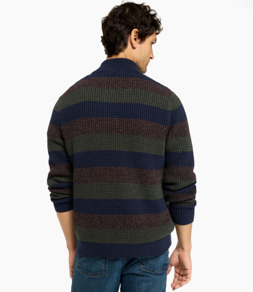 Men's Organic Cotton Waffle Sweater, Quarter Zip, Stripe
