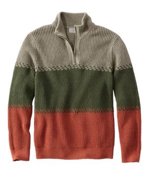 Men's Organic Cotton Waffle Sweater, Quarter Zip, Stripe