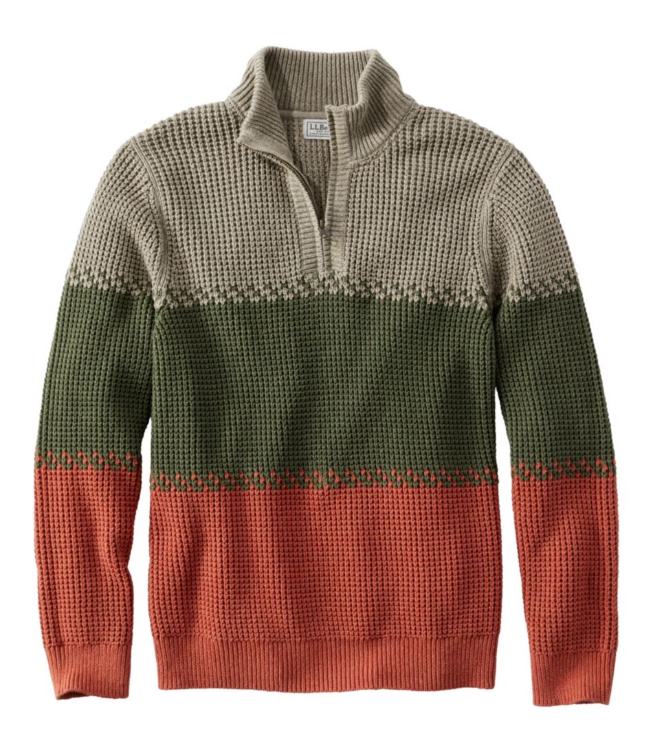 Men's Organic Cotton Waffle Sweater, Quarter Zip, Stripe | Sweaters at ...