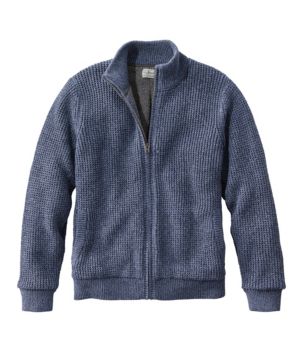 Men's Organic Cotton Waffle Sweater, Full Zip, Lined