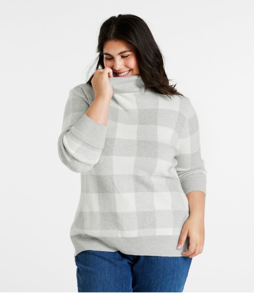 Women's Cotton/Cashmere Sweater, Turtleneck Jacquard, Gray Heather Buffalo, small image number 2