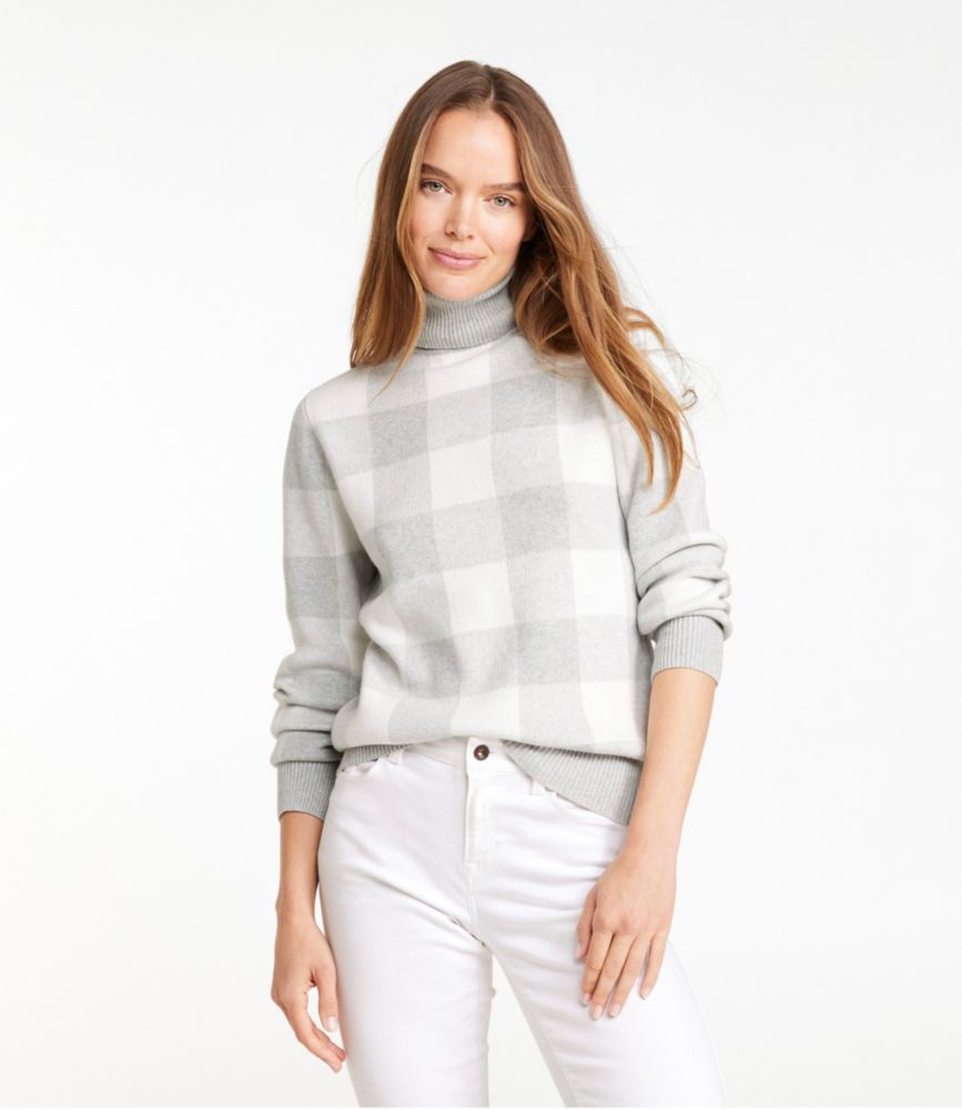 Women's Cotton/Cashmere Sweater, Turtleneck Jacquard, Gray Heather Buffalo, small image number 2