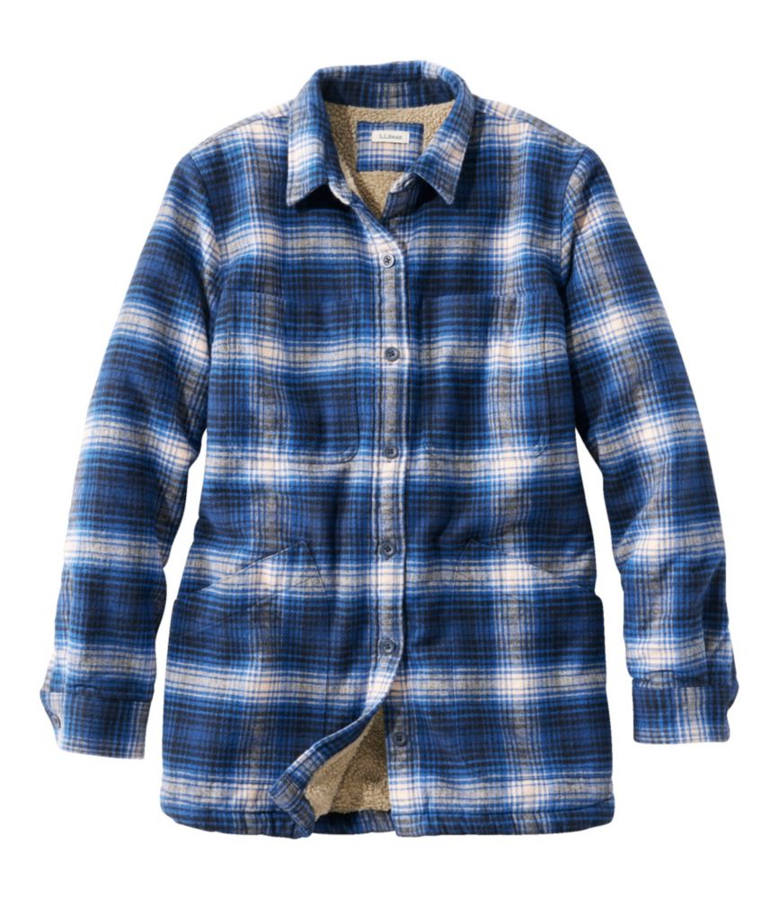 Women's Heritage Chamois Shirt, Sherpa-Lined Shacket Pattern, Ocean Blue Plaid, small image number 1