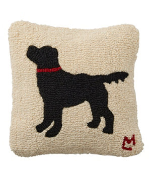 Wool Hooked Throw Pillow, Black Dog, 14" x 14"
