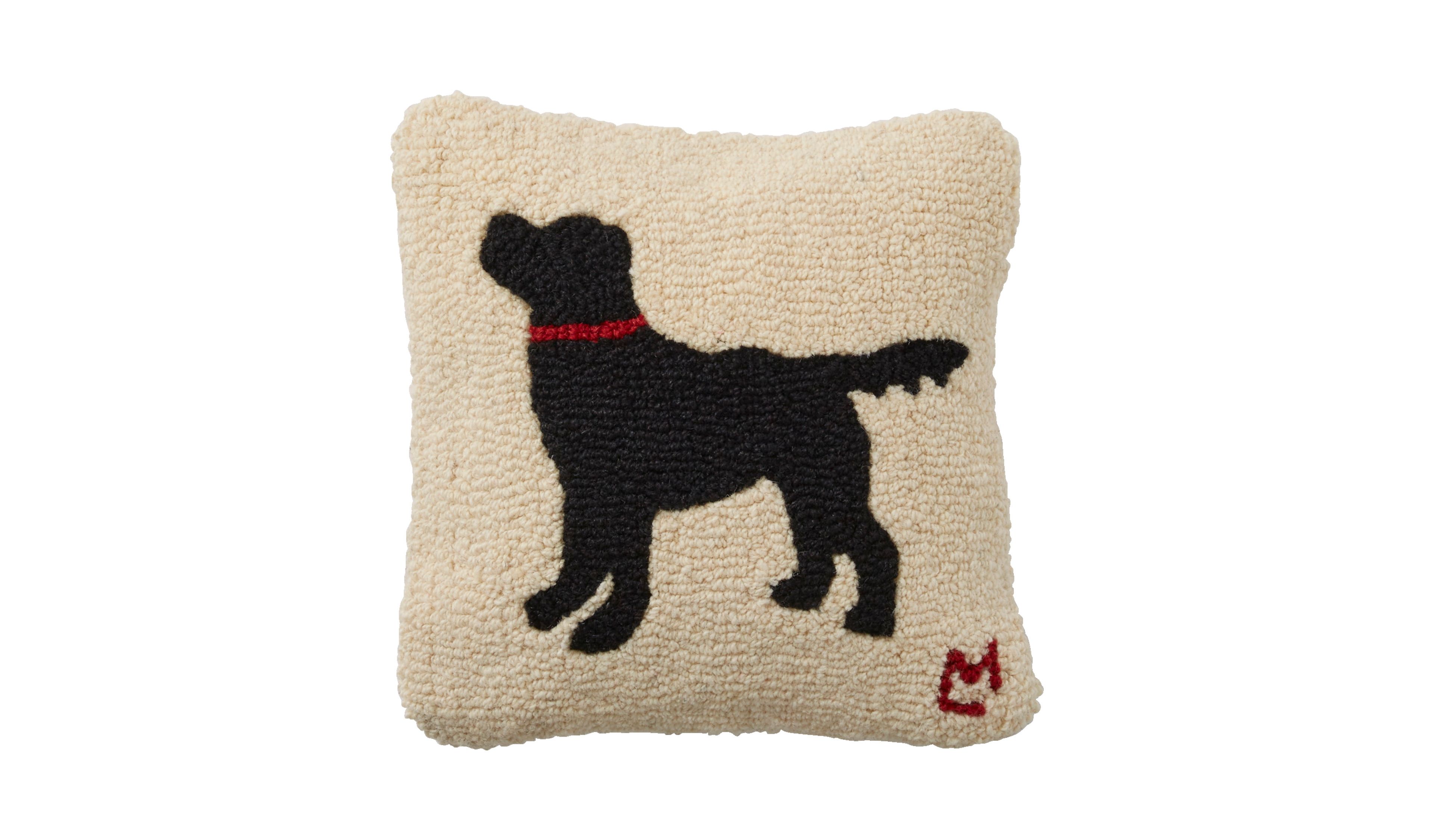 Wool Hooked Throw Pillow, Black Dog, 14" x 14"