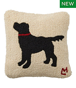 Wool Hooked Throw Pillow, Black Dog, 14" x 14"