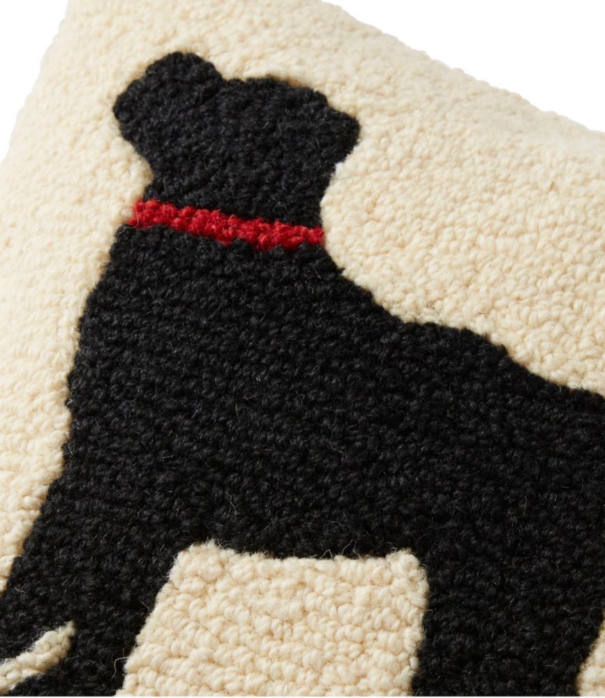 Wool Hooked Throw Pillow, Black Dog, 14" x 14"