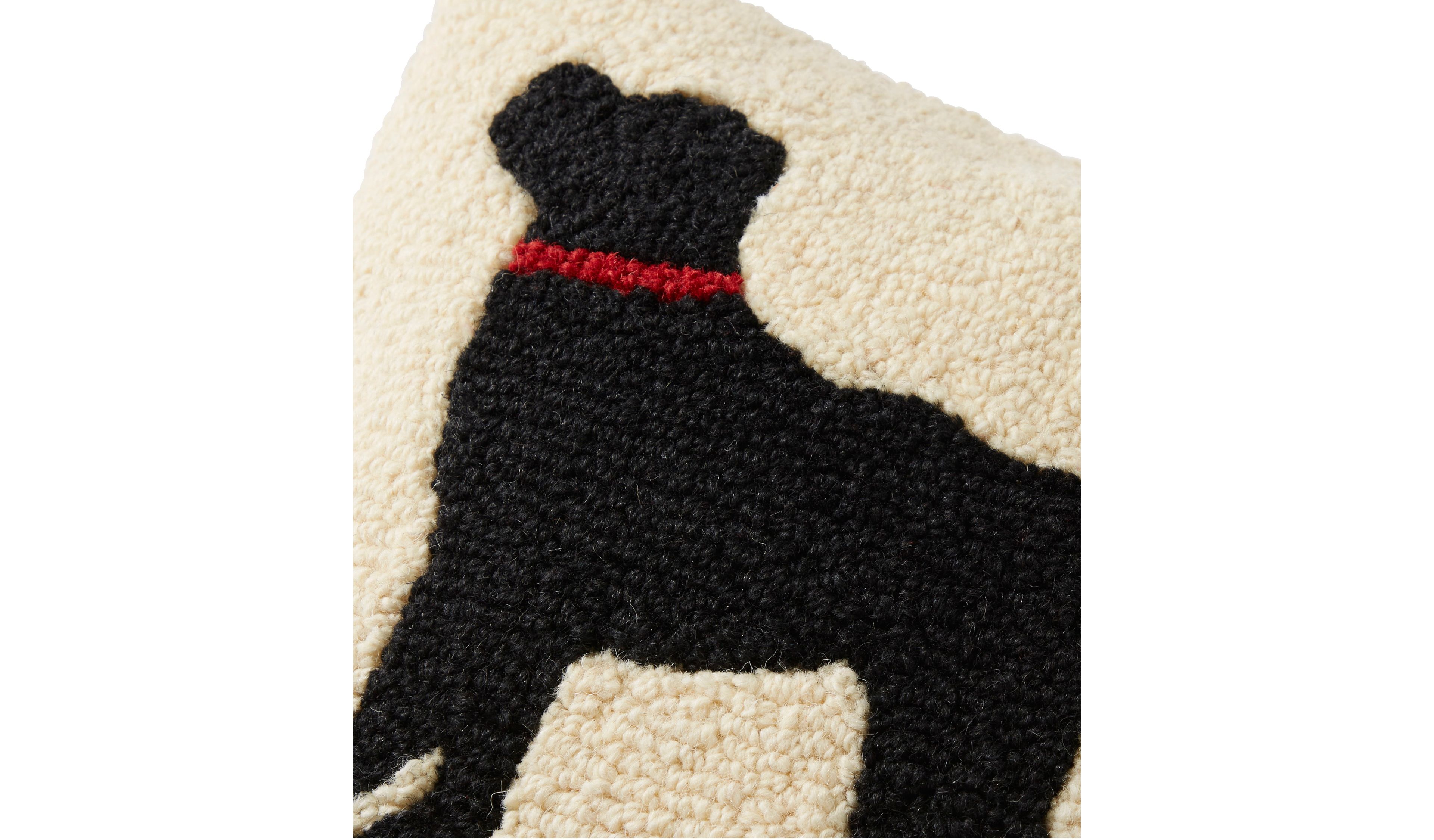 Wool Hooked Throw Pillow, Black Dog, 14" x 14"