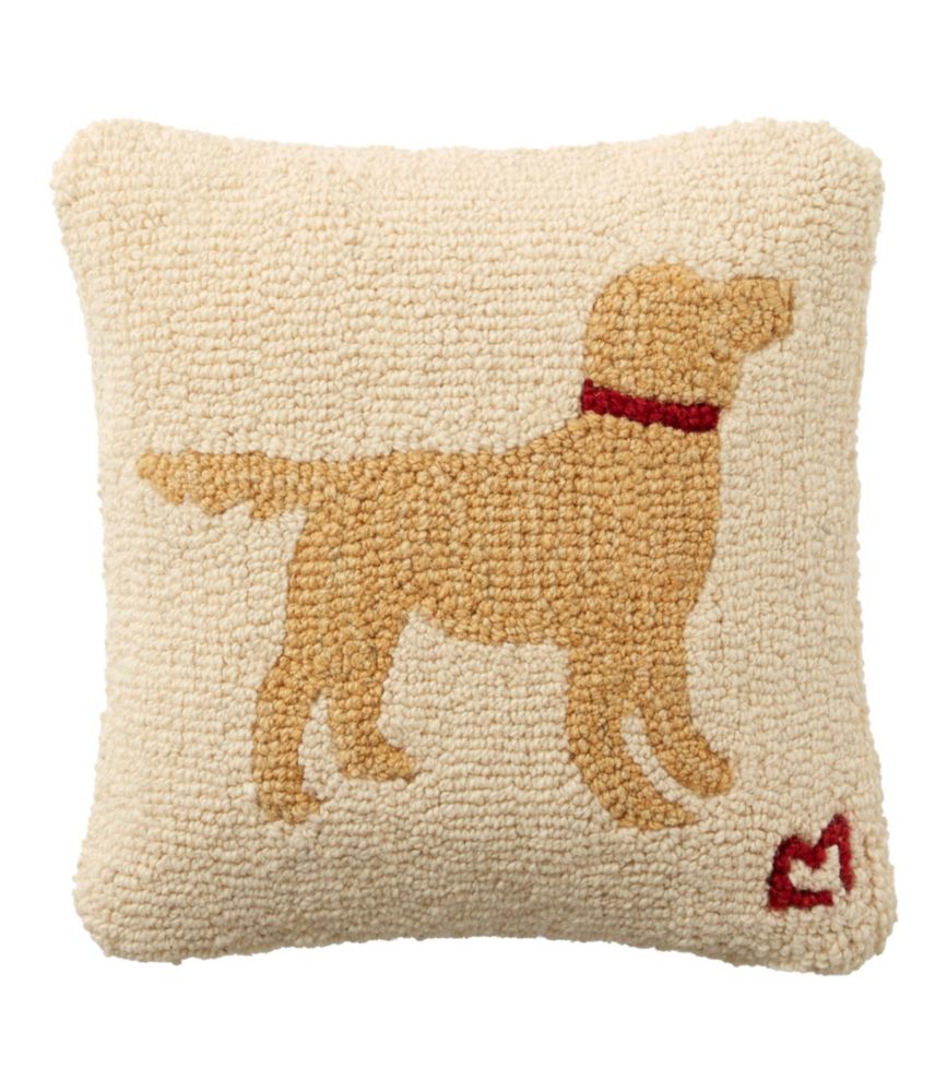 Yellow lab and heart hooked wool pillow