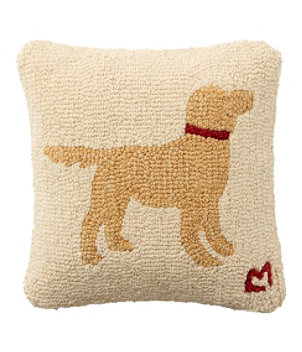 Wool Hooked Throw Pillow, Yellow Dog, 14" x 14"