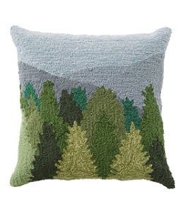 Indoor/Outdoor Hooked Pillow, Mountain Scene