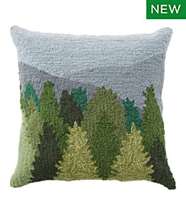Indoor/Outdoor Hooked Pillow, Mountain Scene