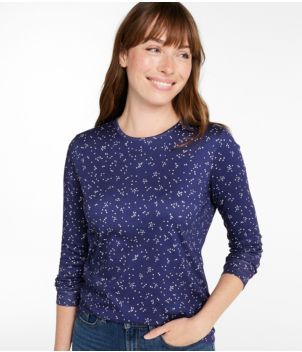 Women's Pima Cotton Tee, Long-Sleeve Crewneck Print