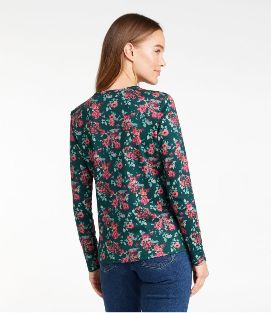 Women's Pima Cotton Tee, Long-Sleeve Crewneck Print, Dark Pine Winter Floral, small image number 3