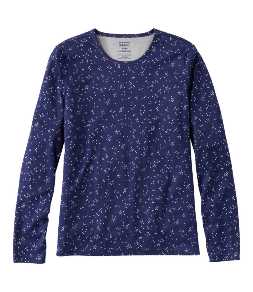 Women's Pima Cotton Tee, Long-Sleeve Crewneck Print, Dark Twilight Blue Scatter Dot, small image number 1