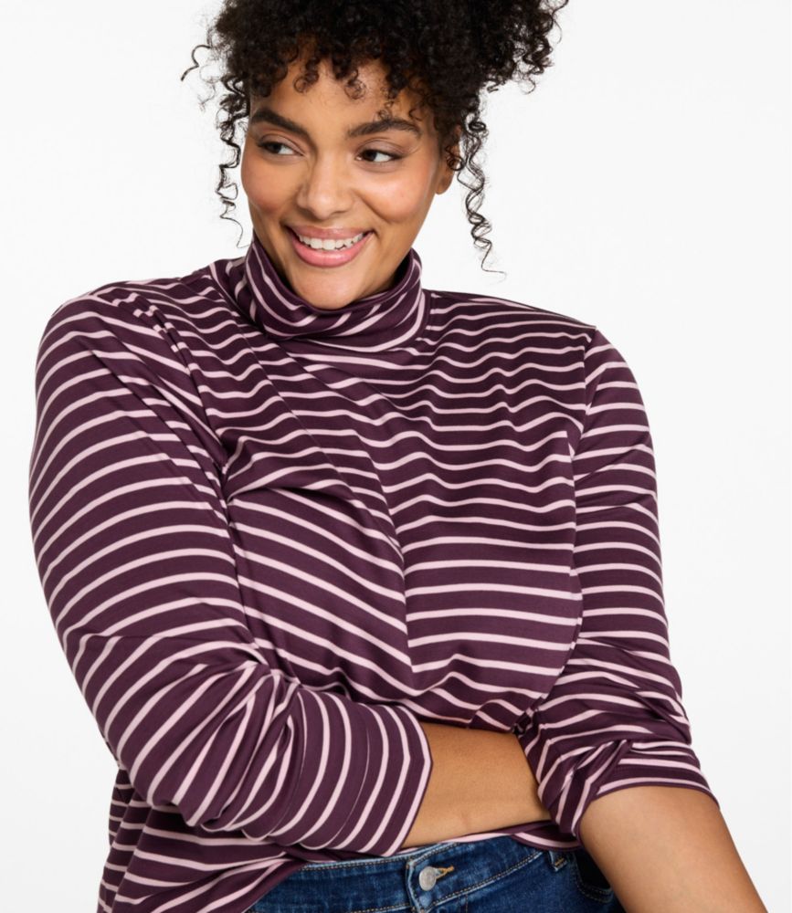 Women's Pima Turtleneck, Long-Sleeve Stripe, Cream/Shadow Green, small image number 2