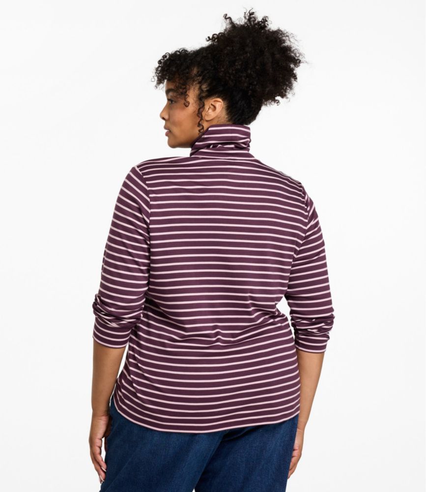 Women's Pima Turtleneck, Long-Sleeve Stripe, Cream/Shadow Green, small image number 3