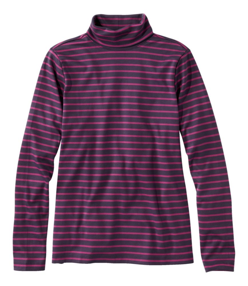 Women's Pima Turtleneck, Long-Sleeve Stripe, Darkest Purple/Rich Berry, small image number 1