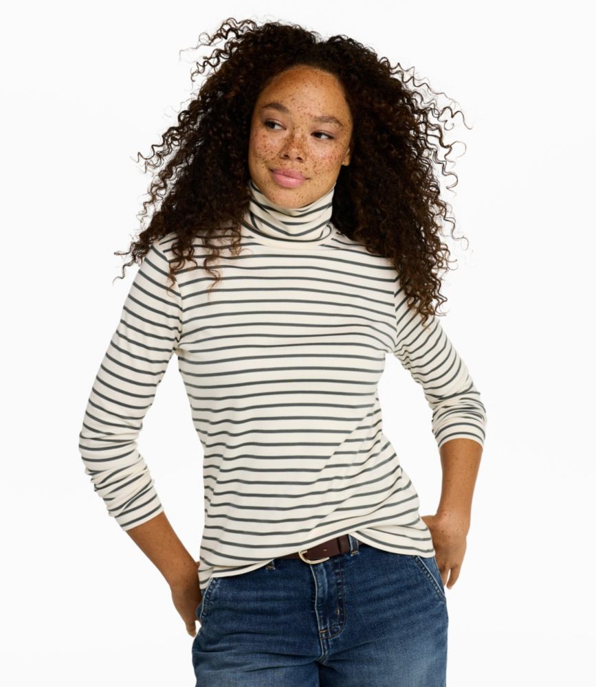 Women's Pima Turtleneck, Long-Sleeve Stripe
