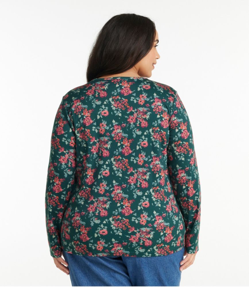 Women's Pima Cotton Tee, Long-Sleeve Crewneck Print, Dark Pine Winter Floral, small image number 3