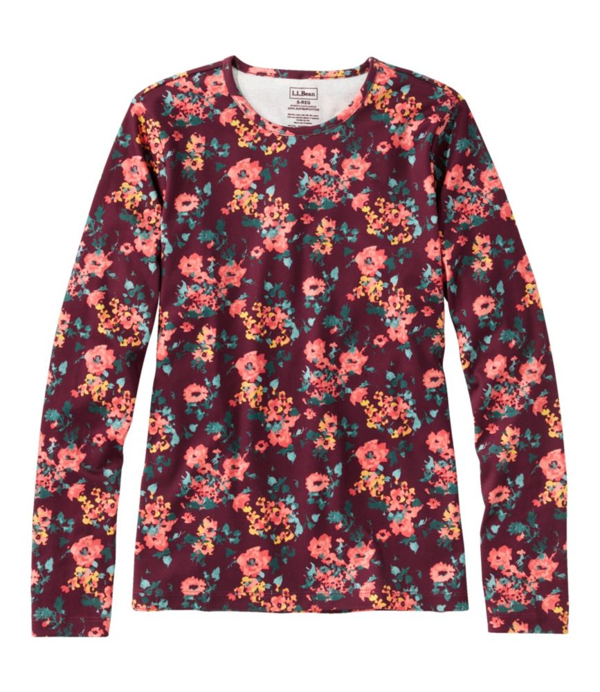 Women's Pima Cotton Tee, Long-Sleeve Crewneck Print