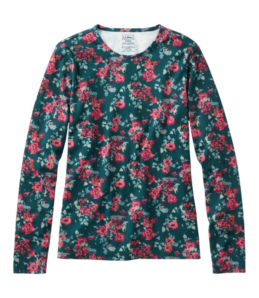 Women's Pima Cotton Tee, Long-Sleeve Crewneck Print, Dark Pine Winter Floral, small image number 1