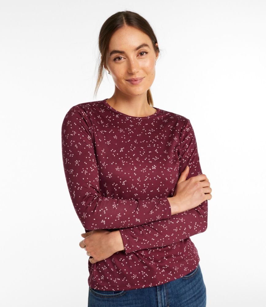 Women's Pima Cotton Tee, Long-Sleeve Crewneck Print